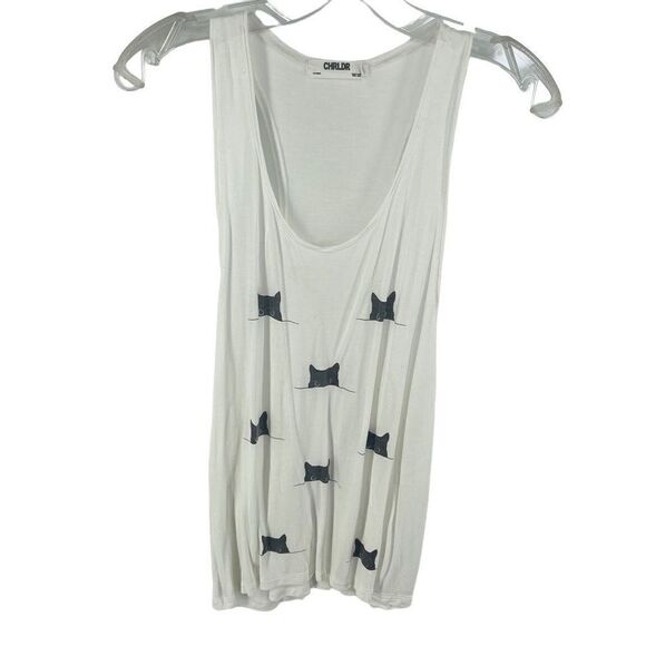 CHRLDR cat face graphic print tank top shirt white black small EUC - Picture 1 of 9